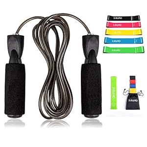 3JBAND Springtouw plus een fitnessband, verstelbaar springtouw, ergonomische stalen kogellagers, zachte grip en…