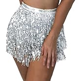 Women Sequin Tassel Skirt Sparkly Belly Dance Hip Scarf Glitter Wrap Skirts for Rave Festival