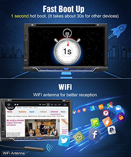 PUMPKIN Android 8.1 Car Stereo Double Din with DVD Player, GPS, WiFi, Support Fastboot, Backup Camera, Android Auto, AUX, USB SD, 7 inch Touch Screen