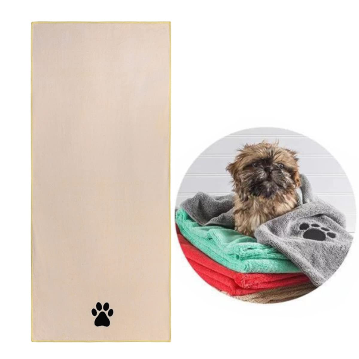 Pubiao Dog Towels for Drying Dogs Microfibre Towel Super Absorbent Bathrobe Quick Drying Towelling for Dogs, Cats and Other Pets Shower Grooming (Beige,20 x 39 Inch)