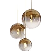 H XD GLOBAL Set 3-Light Globe Gradient Gold Glass Pendant Light,Modern Glass Hanging Light Chaniler Light (Gold)