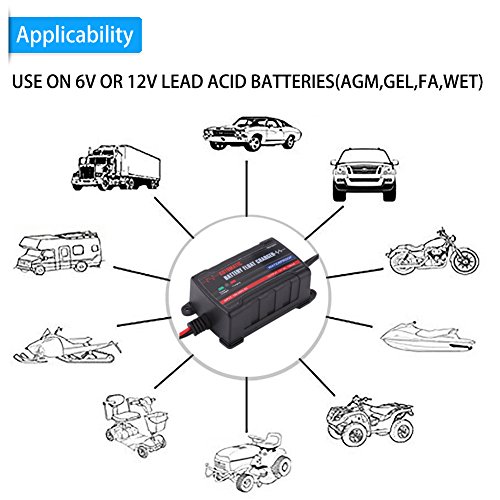 Cuque 6V 12V Battery Charger Automatic Battery Trickle Charger for Automotive Motors ATV RV (US Plug) Perfect Equipment Car Motorcycle Vessel All-Terrain Vehicle UTV Battery Maintenance and Charging
