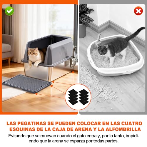 ROWIDE Arenero para Gato de Acero Inoxidable XL, Bordes Altos Antifugas con 5 Accesorios: Pala, Alfombrilla, Pegatinas, Cepillo y Bolsas. FáCil de Limpiar, No Se Pega, Apto para Gatos Grandes