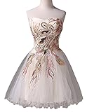 Exlinalesha Women's Strapless Peacock Embroidery Short Prom Dresses ED039