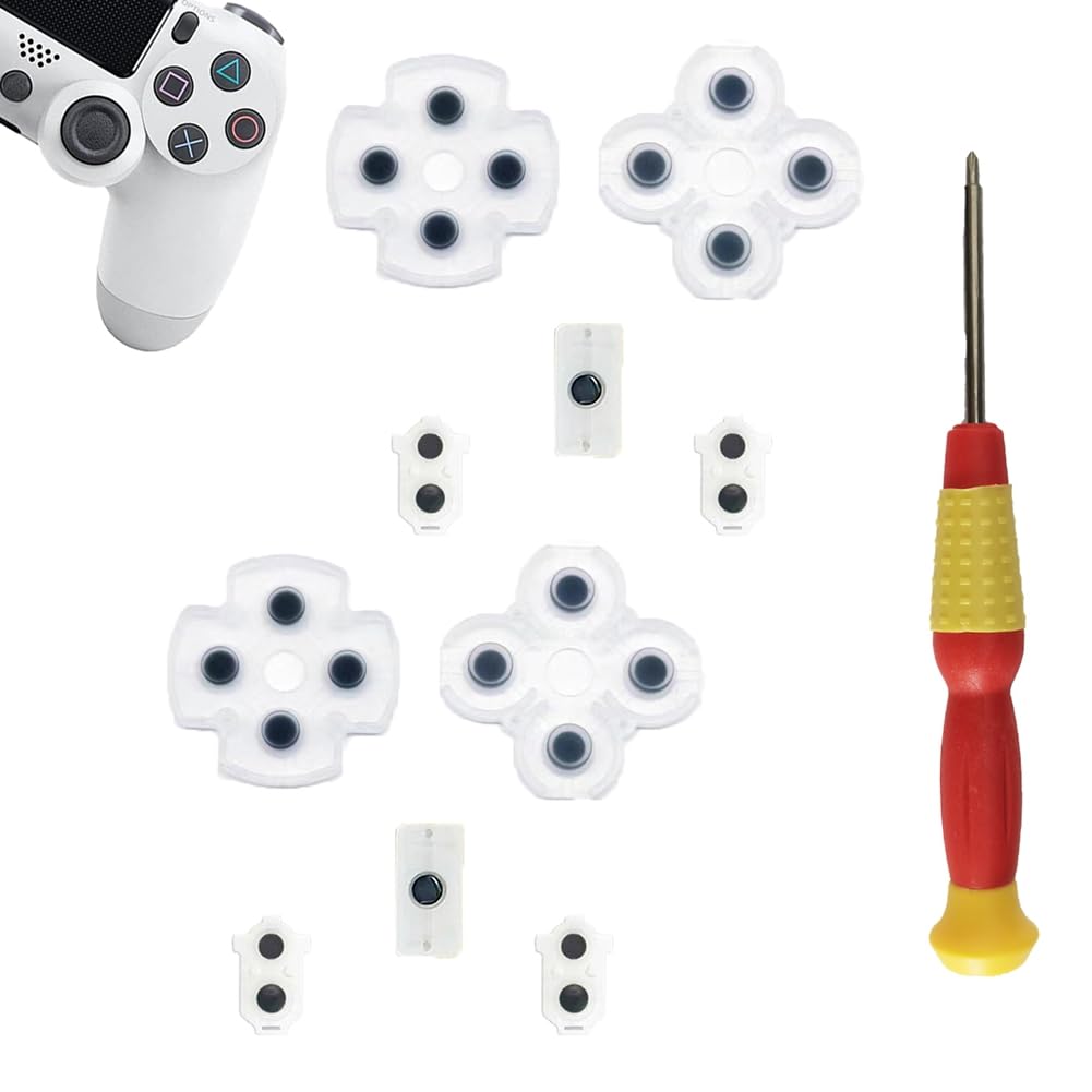 2 Sets Silicone Conductive Rubber Pads Replacement for Playstation 4 PS4 Controller Parts for JDM-030/040 Dualshock 4 L1 R1 L2 R2 Adhesive Button Changing Keypad Repair Replacement Part Tool Kit (040)