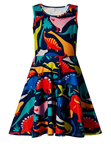 Idgreatim Girls 3D Printed Summer Sleeveless Round Neck Dress 4-12 Years