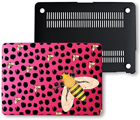 MacBook Air 13 Case, Ultra Slim Lightweight PU Leather Pink Hard Shell Snap On Protective Case Cover - Fits on MacBook 13.3 inch Air (Only for Model number A1466 &amp; A1369) (Bees)