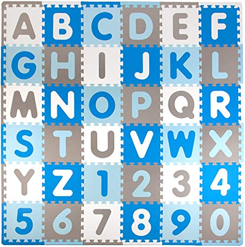 Tadpoles Foam Playmats for Kids, 36 Interlocking Tiles Teach the ABCs and Numbers 0-9, Total Floor Coverage 74” x 74…