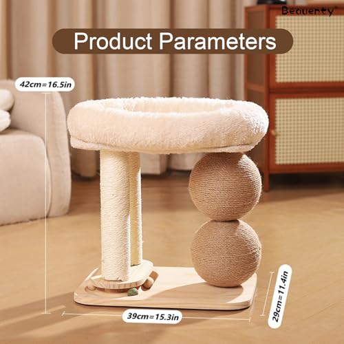 Beauenty Cat Tree Tower, Cat Bed with Scratching Post, Cats Tower and Resting Platforms for Kitty Activity Center, Kitty Bed with Hemp Rope Ball for Small Space
