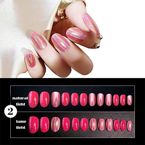 Micup Chrome Oval Fake Nails Tips Kit Bright UV Gel Nail Art Salon Full Cover Acrylic False Nails - 24Pcs Artificial Manicure Set (02)