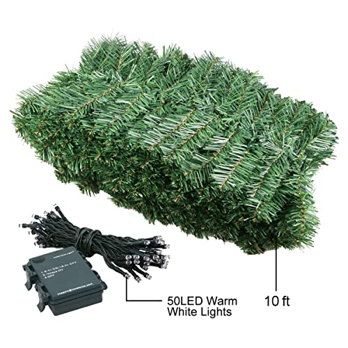 10Ft Prelit Christmas Garland with 50 LED Lights Battery Operated