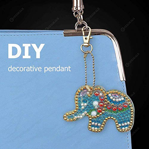 5D DIY Diamond Painting Keychain, 5 pcs Elephant Shape, Mosaic Making Full Drill Special Shape Diamond Painting Kit for Bags, Smartphone Straps, 5 Pack