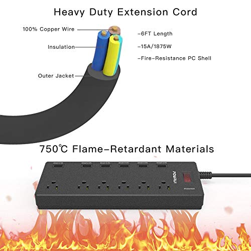 image for Surge Protector, POWRUI Power Strip with 6 Outlets and 6 USB Ports, He