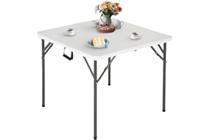 FDW 34" Folding Card Table Plastic Table Portable Square Height Dining Table Perfect for Party and Parties Backyard Events, White