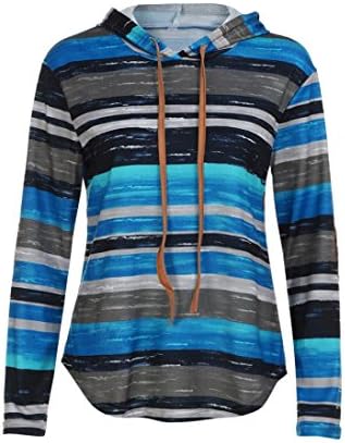 Clearance! Kstare Fashion Womens Long Sleeve Hoodie Colorful Striped Blouse Hooded Pullover (Blue, XL)