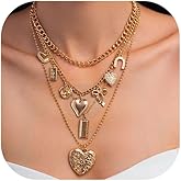 Peraca Cris Layered Heart Necklace for Women Bow Heart Rose Pendant Necklace Chunky Gold Silver Cute Chain Charm Statement Dainty Elegant Jewelry Gifts for Christmas Valentine New Year