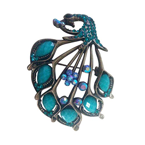 LUQUAN Vintage Style Amazing Turquoise And Blue Rhinestones Peacock Brooch Pin