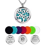 Mother's Day Gift Aromatherapy Essential Oil Diffuser Necklace, Hypoallegenic Stainless Steel Tree of Life Locket with 23