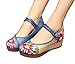 AvaCostume Multicolor Lotus Embroidery Mary Jane Wedges Sandals Shoes