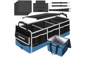 COOGEO Car Trunk Organizer with Portable Leak Proof Cooler Bag, 3 Compartments Collapsible Car Organizers and Storage with Foldable Cover, Christmas Gifts, Suitable for SUV, Auto, Truck, Minivan, Blue