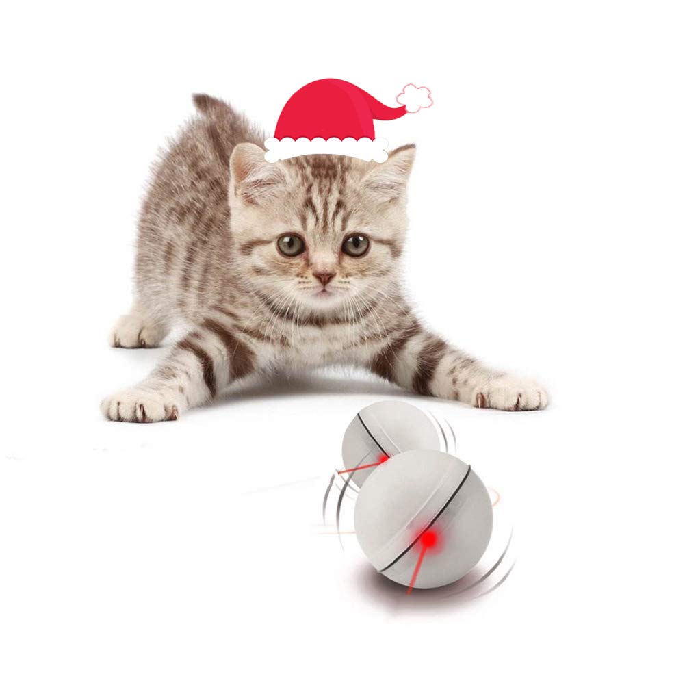 Interactive Cat Toy - 360 Degree Self Rotating Ball Automatic Light Toy For Pet, White and Pink(Batteries Included) (White)