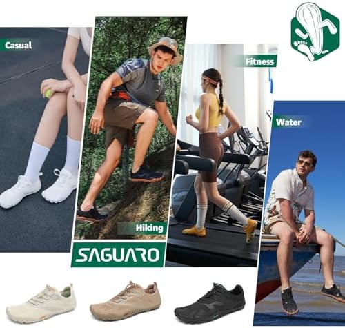 Barfußschuhe Herren Damen Fitnessschuhe mit Zehen Sohle Bequem Atmungsaktiv Sport Traillaufschuhe rutschfest Leight Laufschuhe Outdoor Beige 43 EU