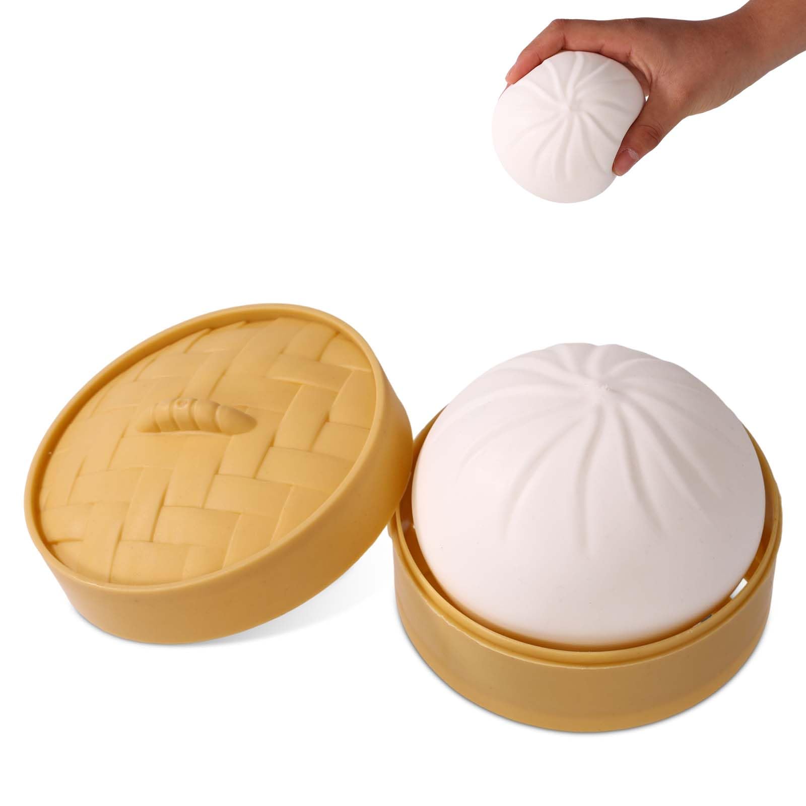 Giant Dumpling, Soft Jumbo Squishy Dumpling with Steamer Box Adorable Soft Squeeze Dough Suitable for Adults Birthday Holiday Present (White) — image 1
