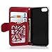 MOLLYCOOCLE iPhone SE & 5 & 5S Case, Stand Wallet Premium PU Leather Skin Cover Magnetic Flip Folio TPU Cushion Bumper Embossed Flower Design for iPhone SE & 5 & 5S & Bling Butterfly Dust Plug,Red