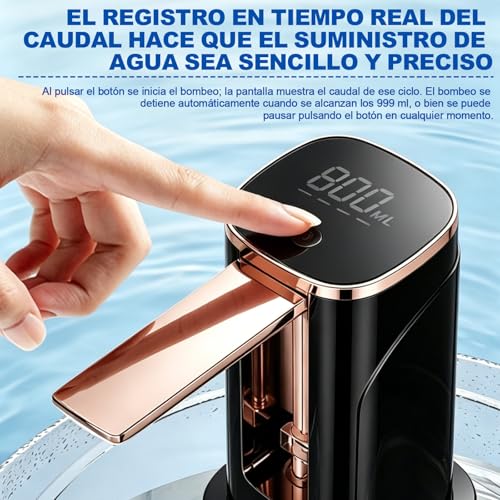 Eynshoo Dispensador de Agua Garrafon Plegable 2 en 1 Bomba Electrica | Despachador Automatico USB Recargable con Pantalla LED. Ideal para Mesa y Cubeta