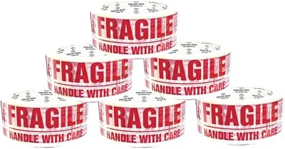 BARGAIN FACTORY Fragile Tape 6 Rolls 48mm x 66m Heavy Duty Packing Shipping