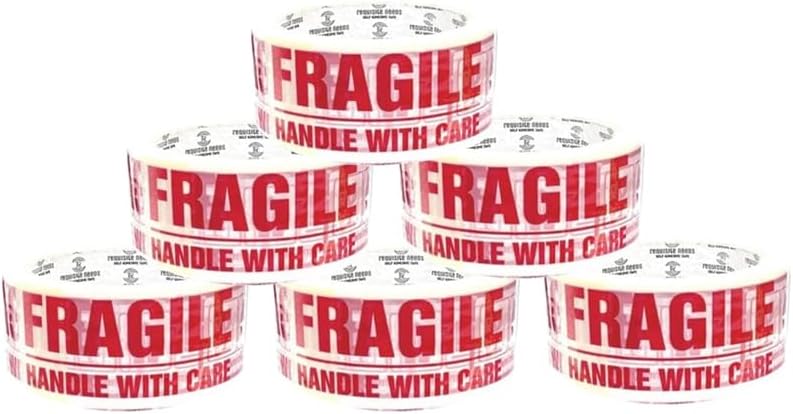 BARGAIN FACTORY Fragile Tape 6 Rolls 48mm x 66m Heavy Duty Packing Shipping