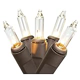 Set of 300 Clear Mini Christmas Lights - Brown Wire