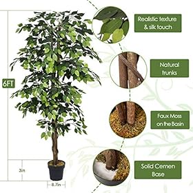 6 Ft Artificial Tree, 72 in Fake Tree, Faux Tree for Home Decor, Office, Lounge, Patio, w/t Green Leaves and Realistic… 51nGJYcunuL