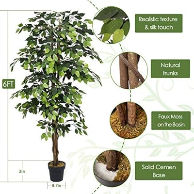 6 Ft Artificial Tree, 72 in Fake Tree, Faux Tree for Home Decor, Office, Lounge, Patio, w/t Green Leaves and Realistic… 51nGJYcunuL