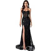 Women's Elegant Strapless Maxi Prom Dress Evening Gowns with Slit