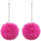 Bohemia Colorful Faux Fur Ball Tassel Earrings Handmade Lightweight Soft Plush Pom Pom Dangle Drop Earring for Women Thanksgiving Christmas Gifts Winter Jewelry