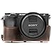 MegaGear Sony Alpha A6500 (up to 16-70mm Lens) Ever Ready Leather Camera Case and Strap, with Battery Access - Dark Brown - MG1015
