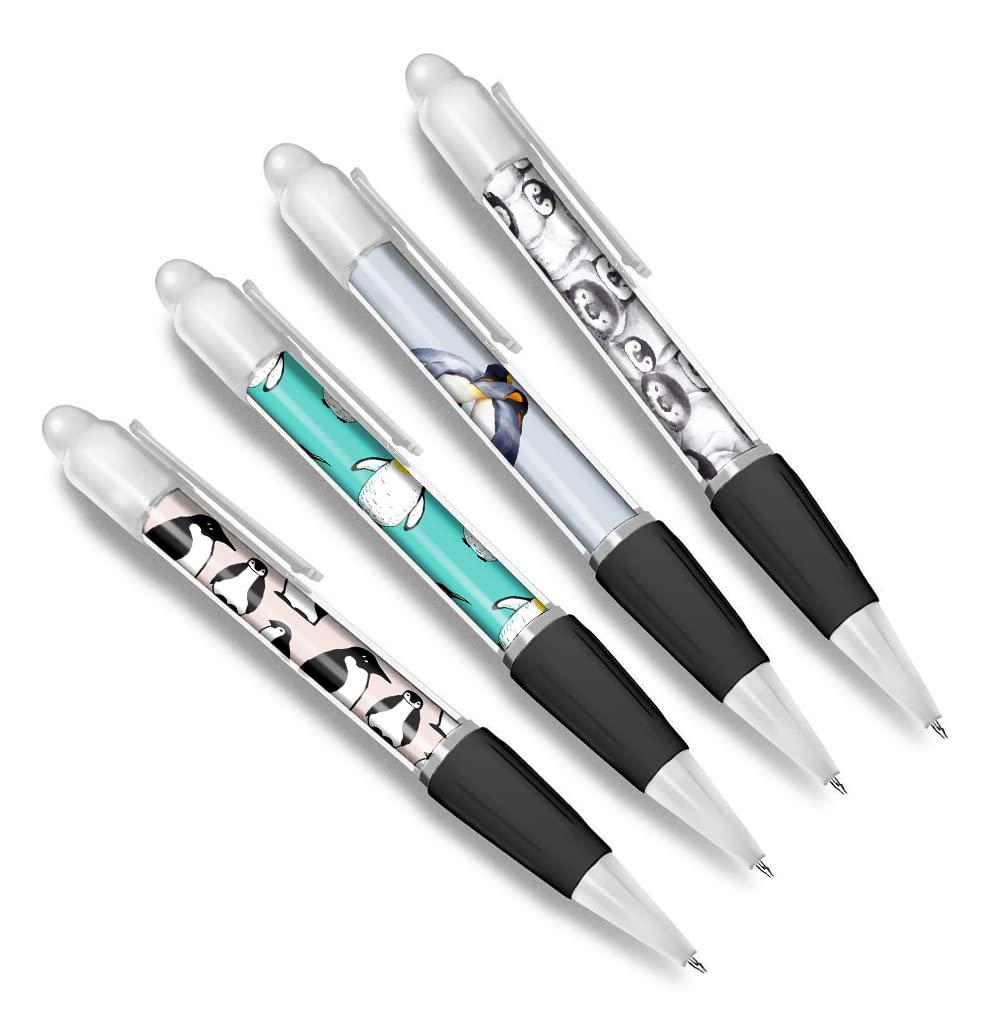 DV DESIGN Set of 4 Penguin Black Ballpoint Pens - Emperor Animal Winter Pattern Cartoon Themed Boys Girls Men Women Pen #79616