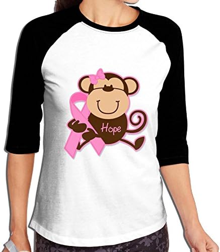 Lalamin Monkey Cancer Awareness Pink Ribbon Logo Hope 3/4 Sleeve Casual Baseball Tee Raglan T Shirt for Women