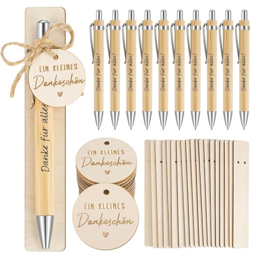 Tuxvealu 20 PCS Bolígrafos Negro, Boligrafo de Bambu Retráctil, Bolígrafos Personalizados con Colgante, Cuerda y Tabla de Madera, Regalo para Boda Invitados, Trabajo, Profesora, Regalo de Graduación