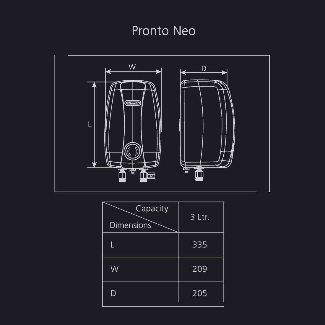 Racold Pronto Neo 3 Litres 3KW Instant Water Heater White