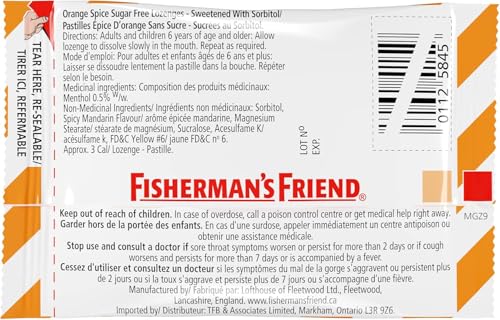 Fisherman’s Friend – Sugar Free Orange Spice | For Temporary Relief of Cough & Sore Throat | 8 Packs of 22 Lozenges (176 Total Count)