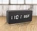 Wooden Alarm Clock, Warmhoming LED Digital Clock with White Backlight, Voice Control and Display Time, Date, Temperature for Home & Office (Black)