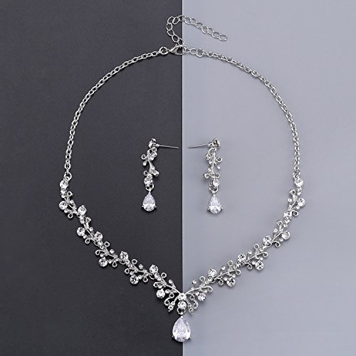 LILIE&WHITE Clear Crystal and Cubic Zircon Necklace and Earrings Jewelry Set For Women Wedding - Thumbnail 2