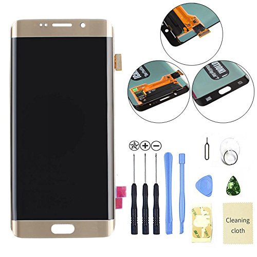 Eachbid LCD Screen Display Touch Screen Digitizer Frame Assembly for Samsung Galaxy S6 Edge Plus Replacement,Repair Tool Kit (Gold)