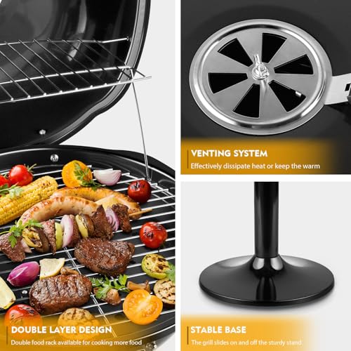 Electric Grill, Techwood Outdoor Electric BBQ Grill, 1600W Portable Removable Stand Grill with Adjustable Heat & Drip Tray, Double Layer Design for Party, Patio & Backyard (Black)