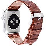 Apple Watch Bands 38mm, Fullmosa Jan Series Bamboo Texture Calf Leather Strap Replacement Band with Stainless Metal Clasp for Apple Watch Series 1 Series 2,Brown