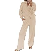 EVALESS Two Piece Sets for Women Lounge Sets Casual V Neck Sweatshirt and Wide Leg Sweatpants Matching Sets Women Clothing