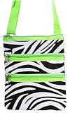 World Traveler Zebra Print Cross Body Bag, Black and White with Green Trim