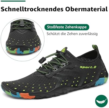 Badeschuhe Damen Herren Wasserschuhe Schwimmschuhe Schnelltrocken Aquaschuhe Strandschuhe Leicht Neoprenschuhe Surfschuhe rutschfeste Tauchschuhe Wassersportschuhe Stil 1:Schwarz Gr.42 EU